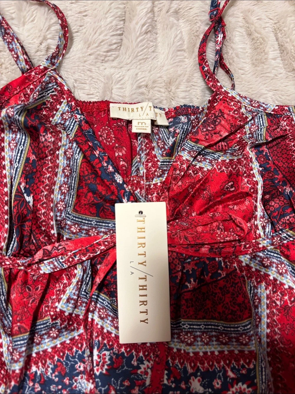 Red Paisley Tie-Front Spaghetti Strap Cami